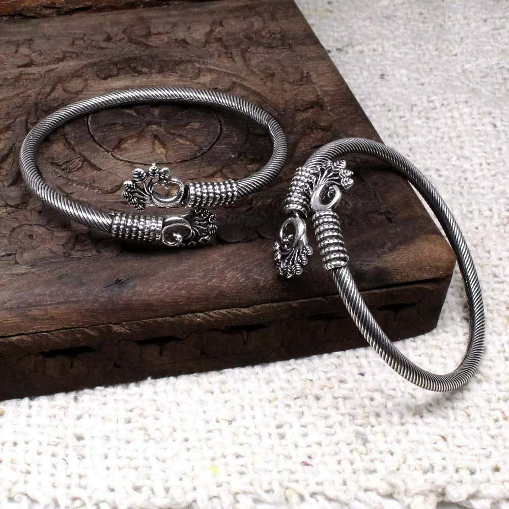 antique-flower-real-925-sterling-silver-womens-bracelet-bangle-armlet