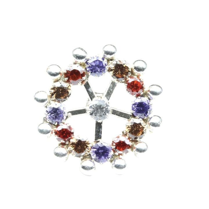 Wheel Indian 925 Sterling Silver Multi-color CZ Nose ring Push Pin