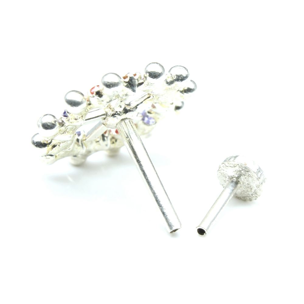 Wheel Indian 925 Sterling Silver Multi-color CZ Nose ring Push Pin