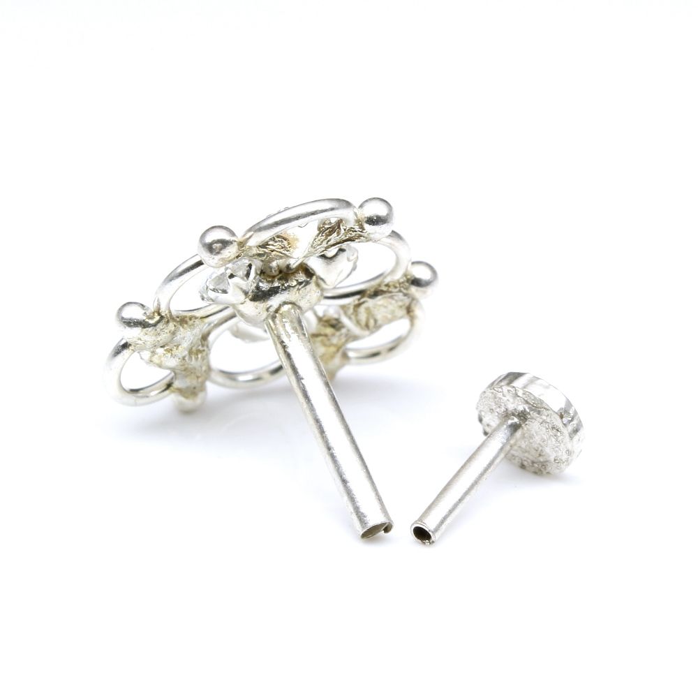 Indian 925 Sterling Silver White CZ Studded Nose ring Push Pin