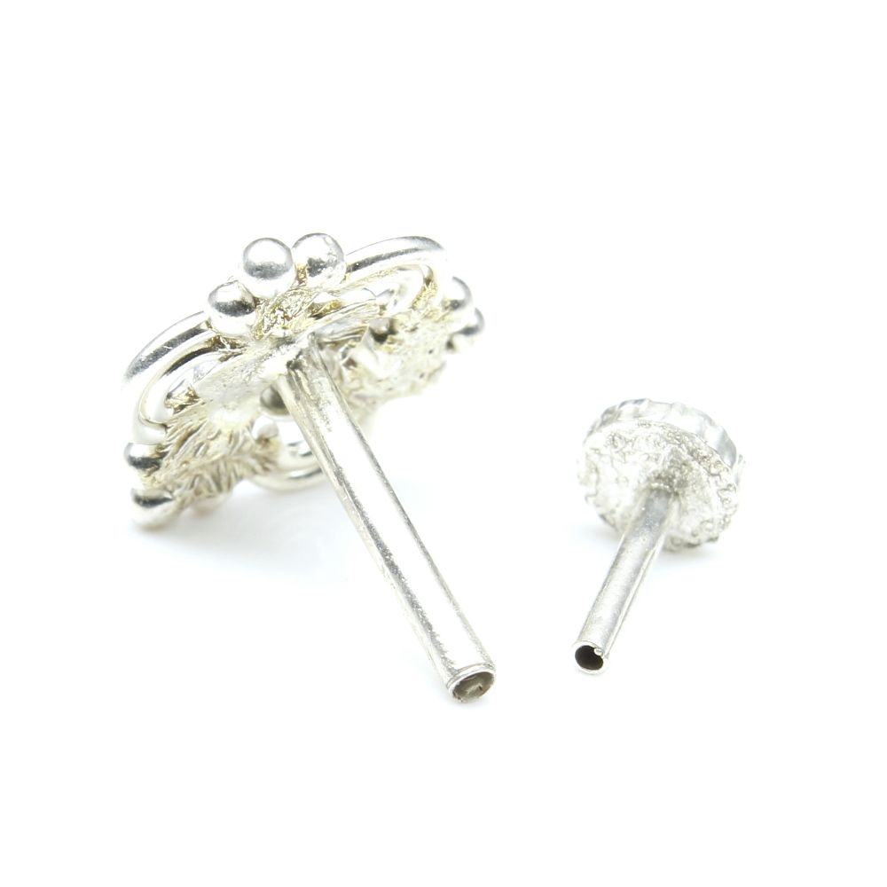 Ethnic Indian 925 Sterling Silver White CZ Studded Nose ring Push Pin