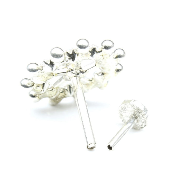 Wheel Indian 925 Sterling Silver White CZ Studded Nose ring Push Pin