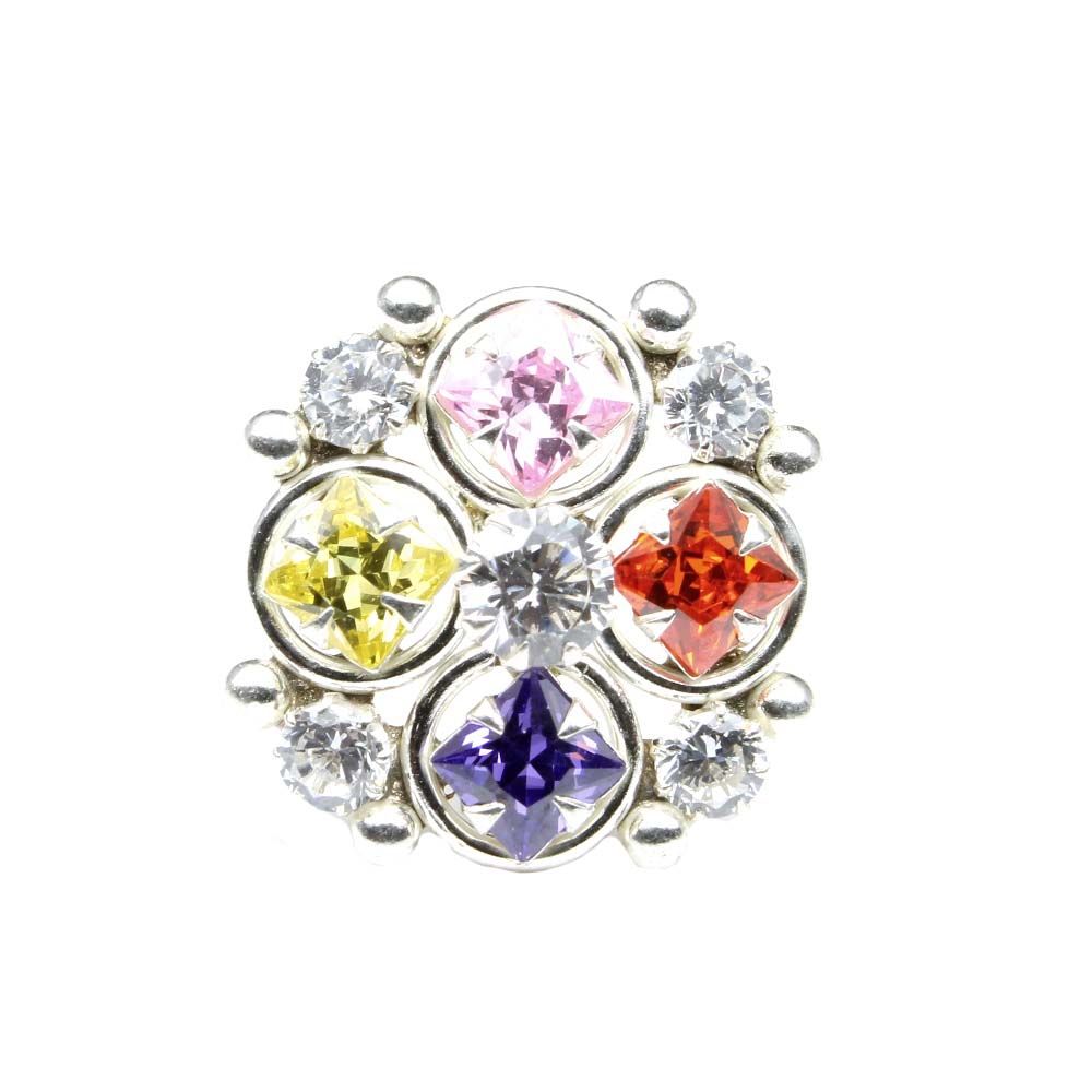 Ethnic Indian 925 Sterling Silver Multi-color CZ Studded Nose ring Push Pin