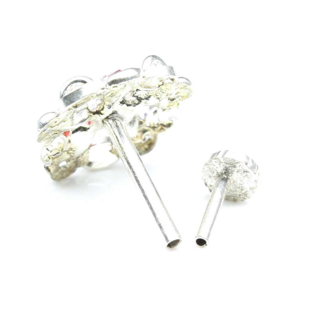 Ethnic Indian 925 Sterling Silver Multi-color CZ Studded Nose ring Push Pin