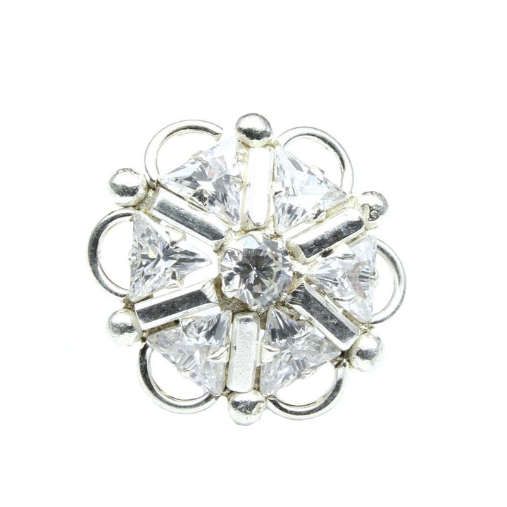 Indian 925 Sterling Silver White CZ Hexagon Studded Nose ring Push Pin