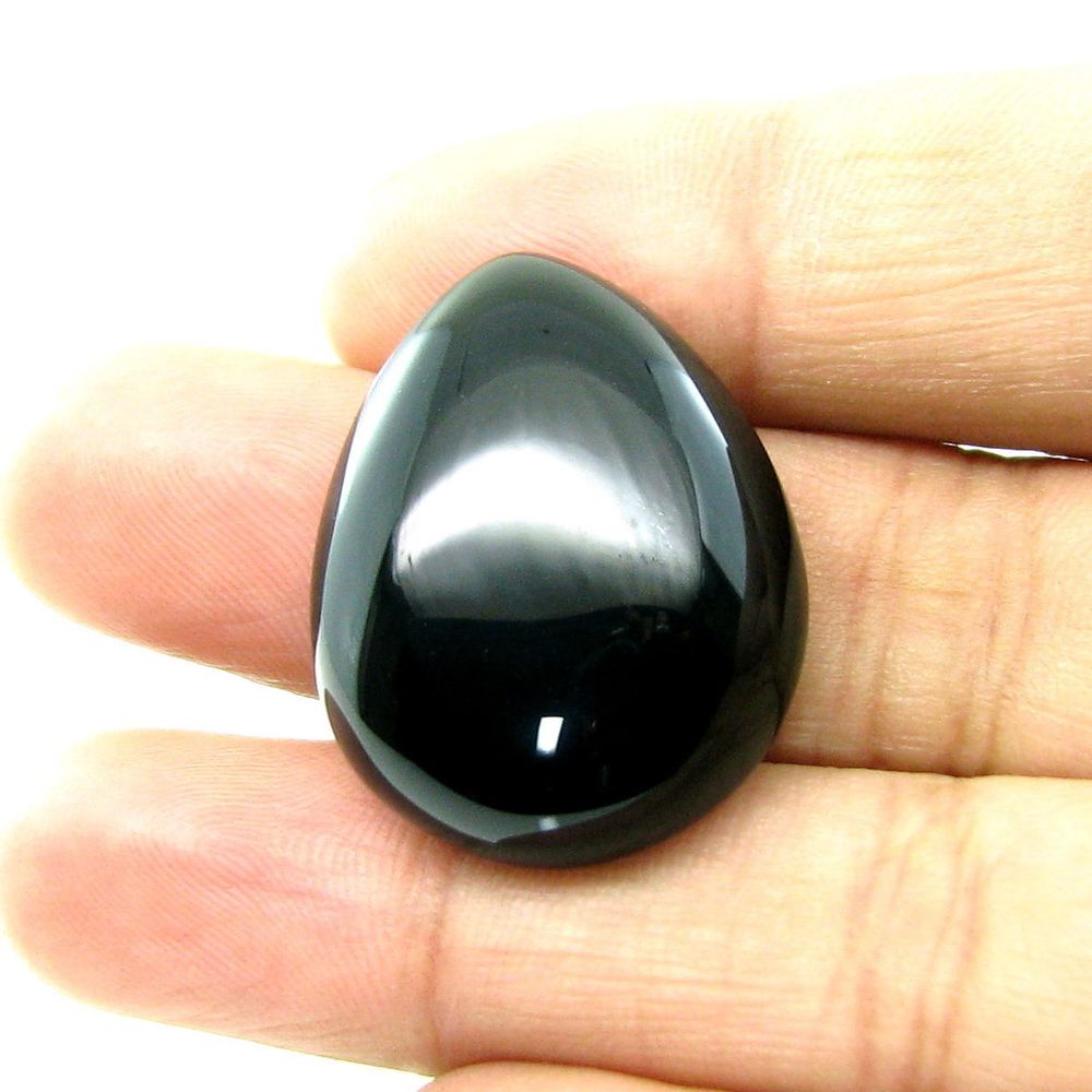 Top Quality Large 36.4Ct Black Onyx Pear Cabochon Gemstone