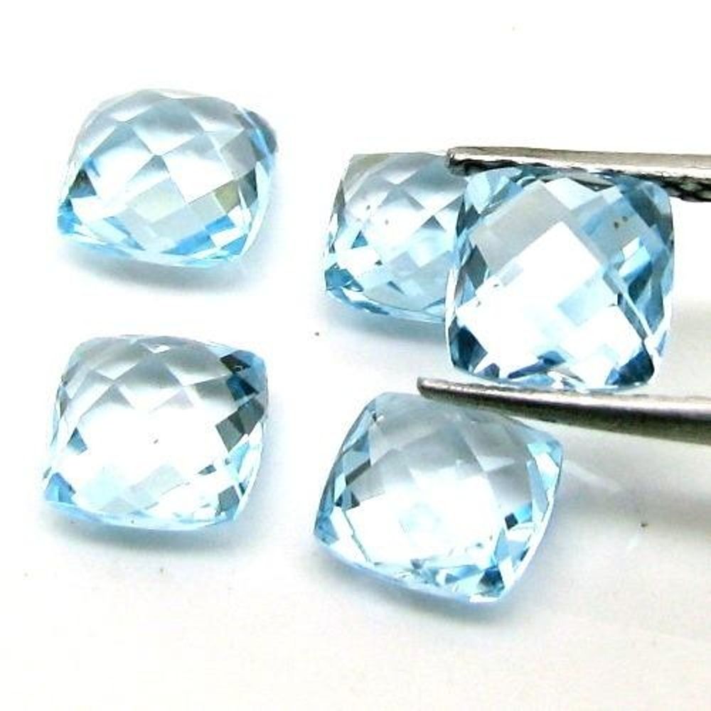 4.7Ct-5pc-6mm-Natural-Blue-Topaz-Setting-Cushion-Faceted-Gemstones