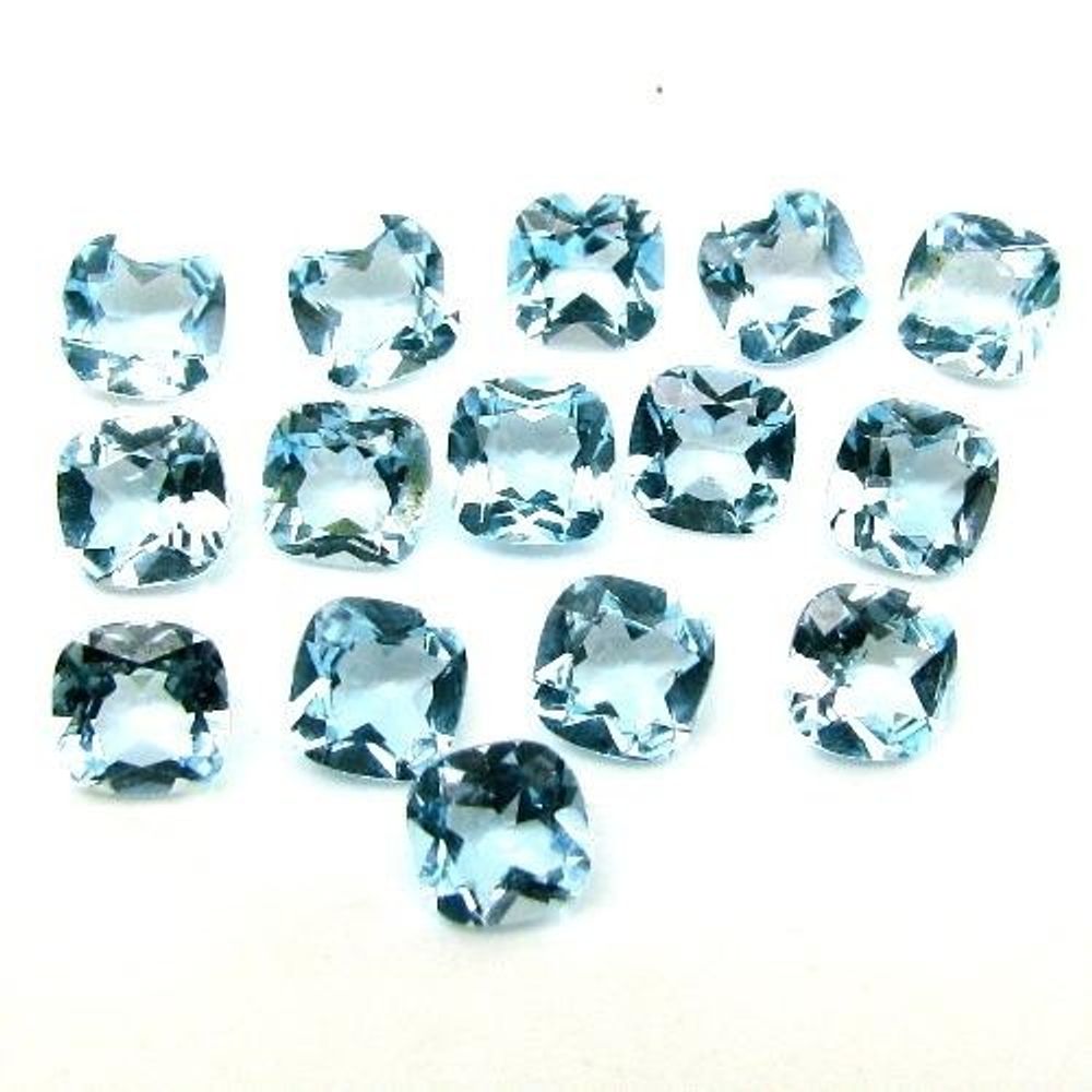 18.1Ct-20pc-6mm-Natural-Blue-Topaz-Setting-Cushion-Faceted-Gemstones