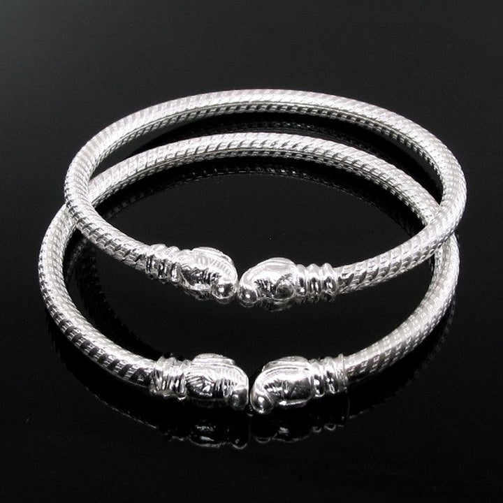 Elephant Face Black Beads Real Silver Kids Bangles Bracelet (Nazaria) - Pair