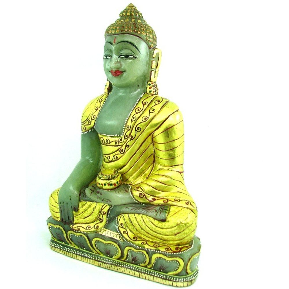 12025Ct Natural Green Aventurine Gemstone Carved Lord Buddha Art Work Sculpture