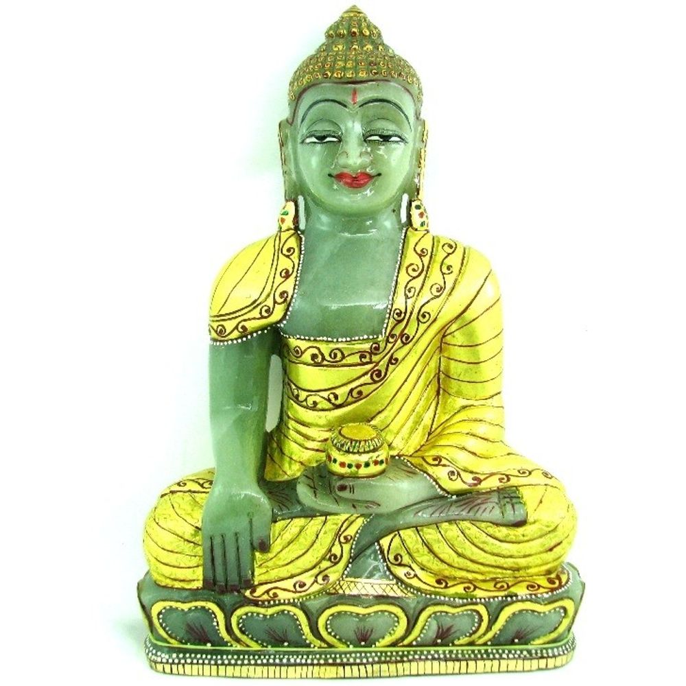 12025Ct Natural Green Aventurine Gemstone Carved Lord Buddha Art Work Sculpture