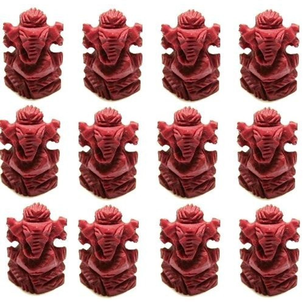 Religious Gift 12pc Wholesale Lot Red Coral Carved Lord Ganesha Statues Idols