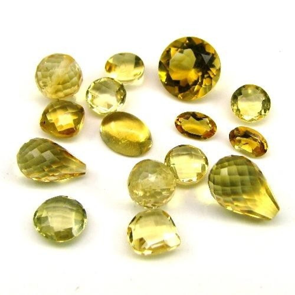 14Ct 13pc Wholesale Lot Natural Yellow Citrine Mix Shape Faceted Gemstones