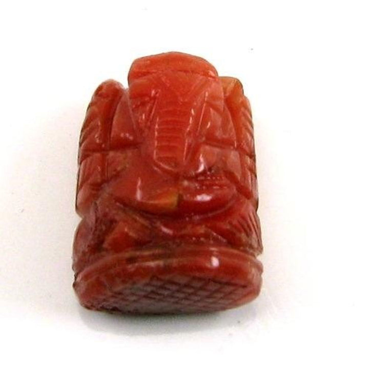 Certified 7.53Ct Real Italian Red Coral Carved Lord Ganesha God Statue Religious Idol