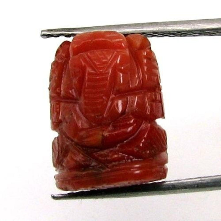 Certified 7.53Ct Real Italian Red Coral Carved Lord Ganesha God Statue Religious Idol