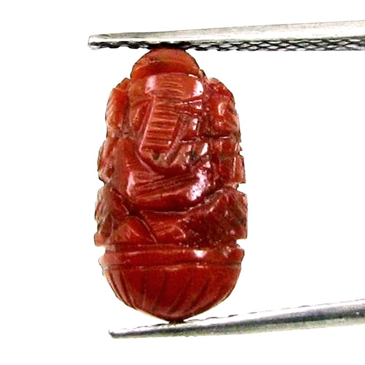 Certified 3.19Ct Real Italian Red Coral Carved LorAd Ganesha God Statue Religious Idol
