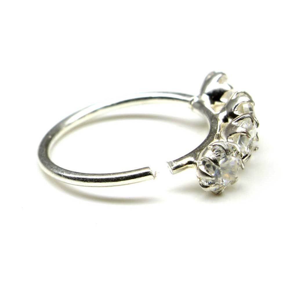 Sterling Silver White CZ Hoop Nose Rings Wire endless 22 Gauge