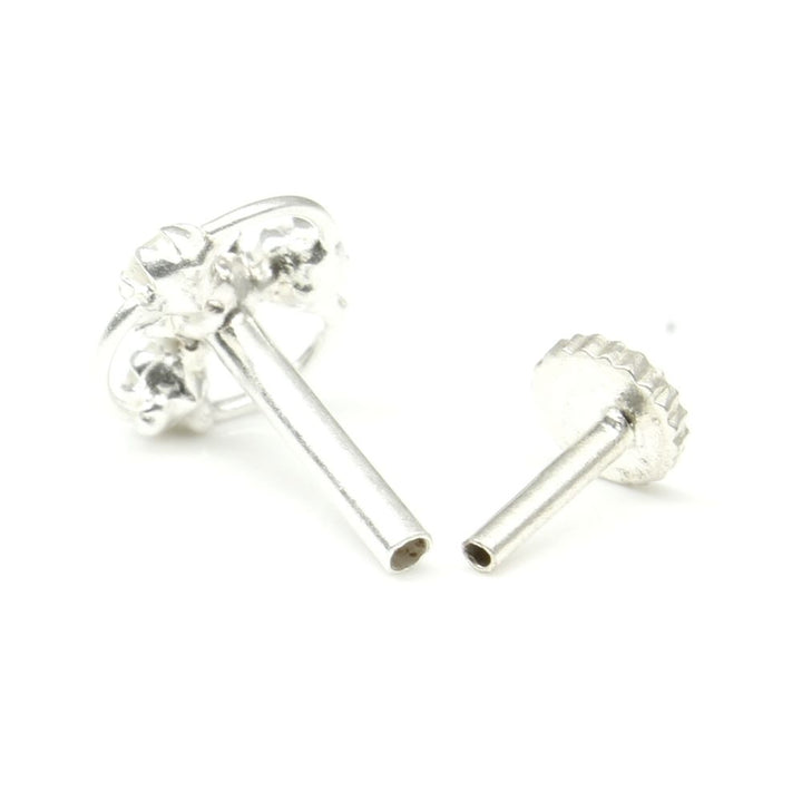 Ethnic Indian 925 Sterling Silver White CZ Indian Nose ring Push Pin
