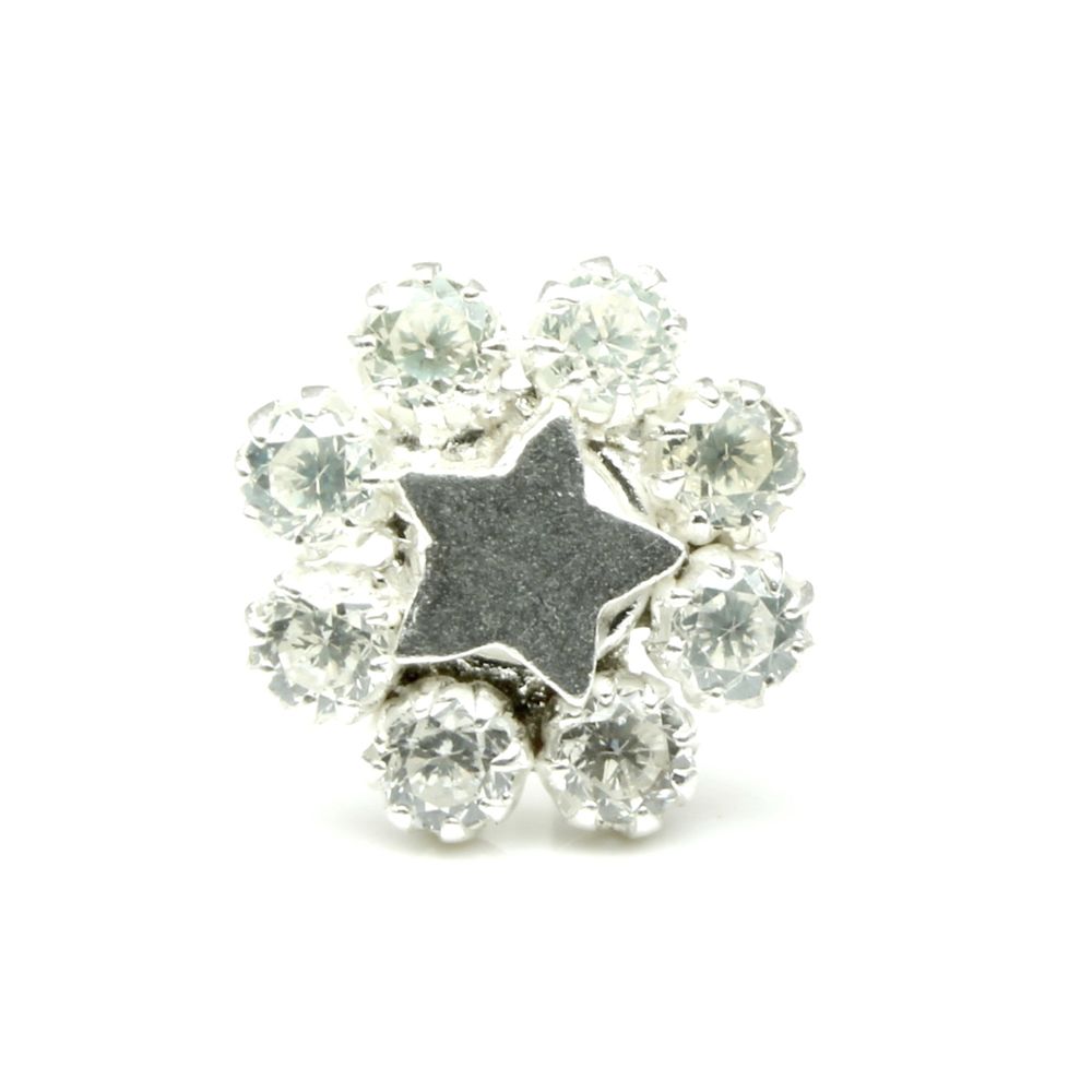 Star Ethnic Indian 925 Sterling Silver White CZ Indian Nose ring Push Pin