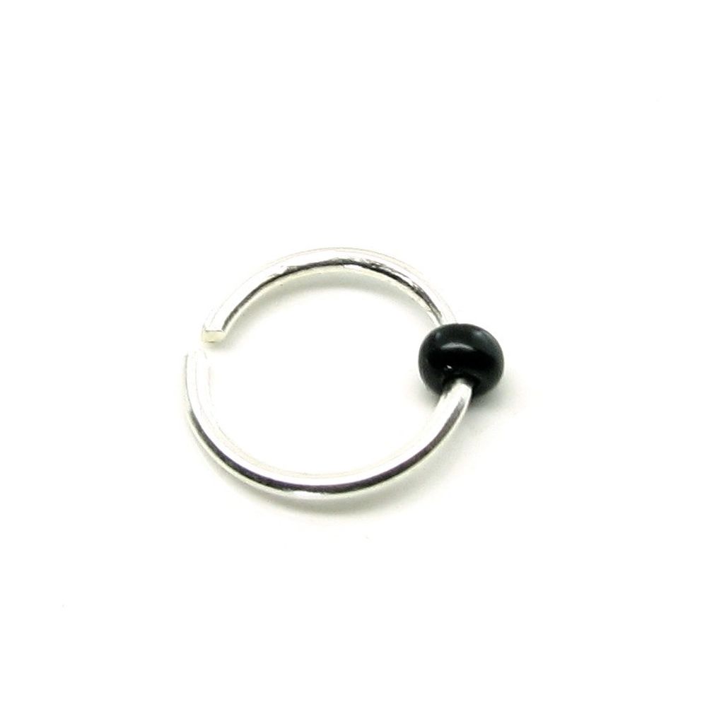 Sterling Silver Nose/septum Hoop Wire Rings endless 20 Gauge Black Bead