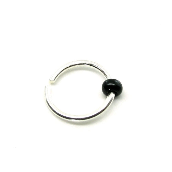 Sterling-Silver-Nose/septum-Hoop-Wire-Rings-endless-22-Gauge-Black-Bead