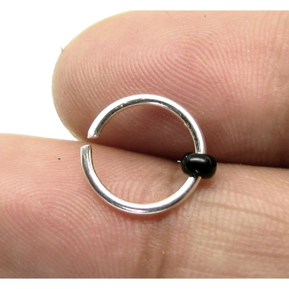 Sterling Silver Nose/septum Hoop Wire Rings endless 20 Gauge Black Bead