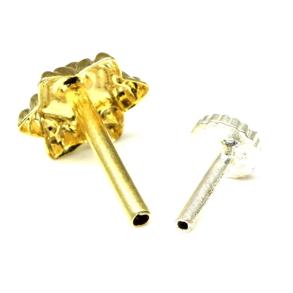 Indian Nose Stud, Gold plated nose ring, Push Pin nase stud 18g