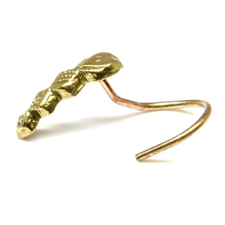 Tribal Nose Stud, Antique gold finish nose ring, corkscrew piercing ring l bend
