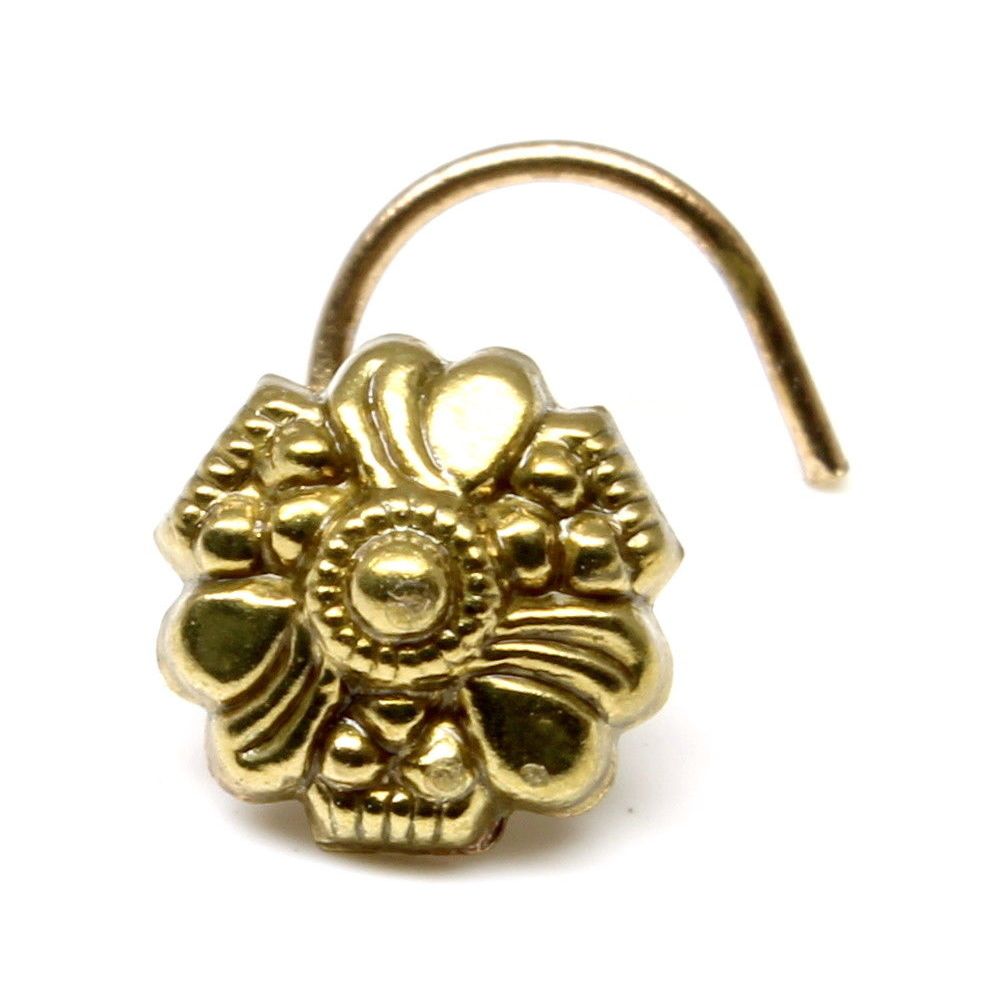 Indian Nose Stud, Antique gold finish nose ring, corkscrew piercing ring