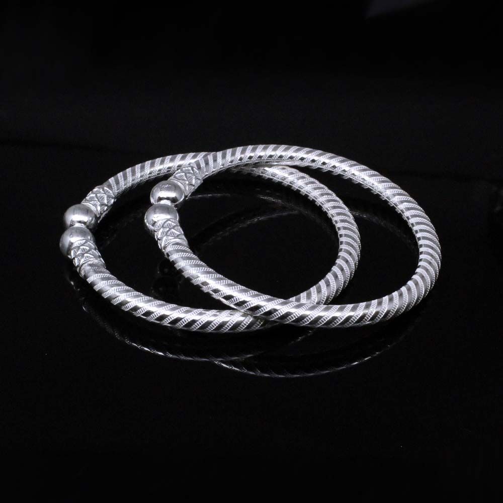 Real Silver Openable Hollow Bangle Bracelet Pair - 5.6 CM