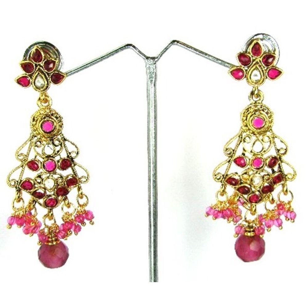 Bollywood-Fashion-Green-Polki-&-Beads-Pendant-Earrings-Chain-Jewelry-Set