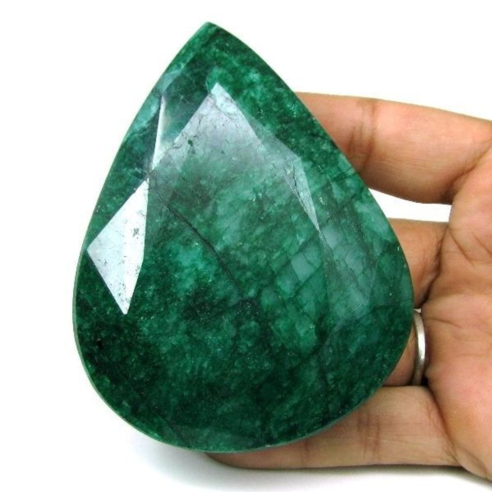 Rare-Huge-917Ct-Natural-Brazilian-Green-Emerald-Pear-Shape-Faceted-Gemstone