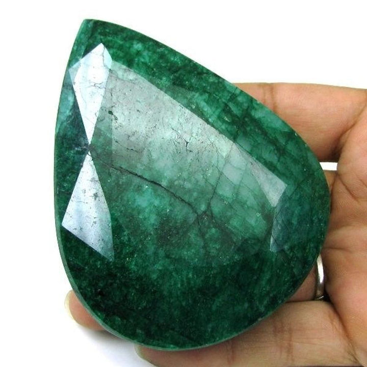 Rare Huge 917Ct Natural Brazilian Green Emerald Pear Shape Faceted Gemstone