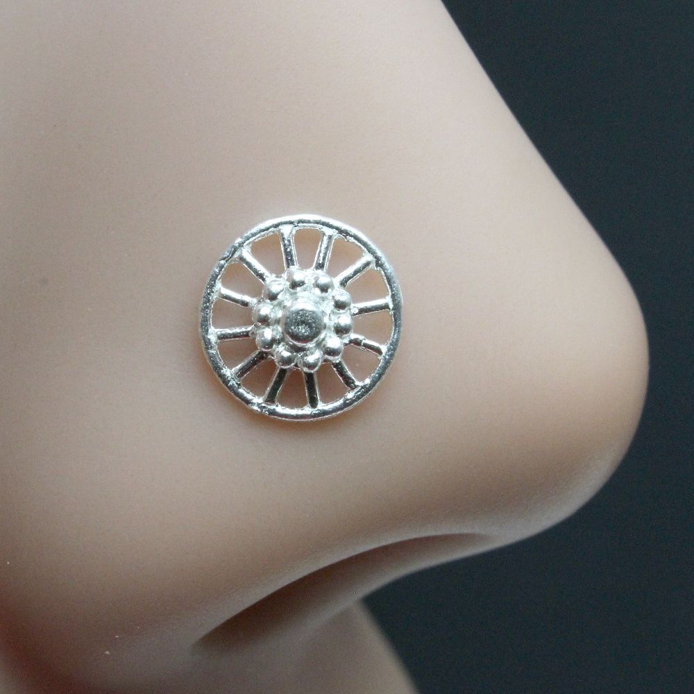 Sterling Silver nose stud, Body Piercing Jewelry Indian Nose ring Push Pin