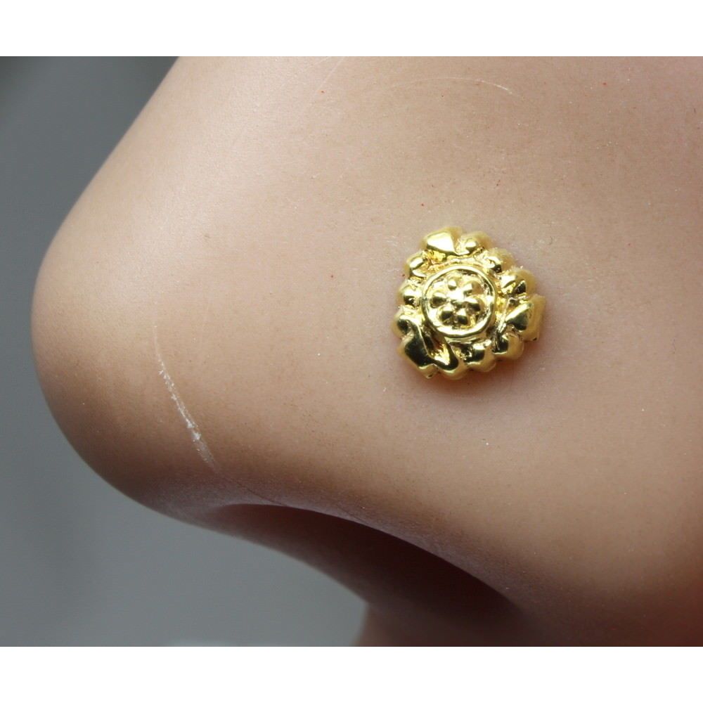 Indian Nose Stud Gold plated nose ring corkscrew piercing ring l bend 22g spiral