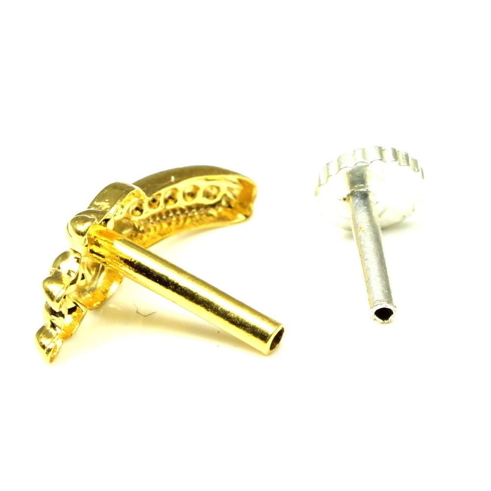 Indian Nose Stud, Gold plated nose ring, Push Pin nase stud 18g