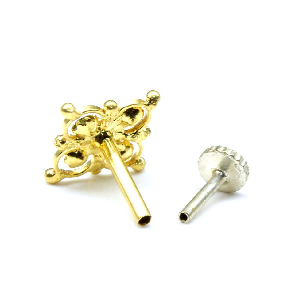 Indian Nose ring Multi-color CZ studded gold plated Piercing Nose stud push pin