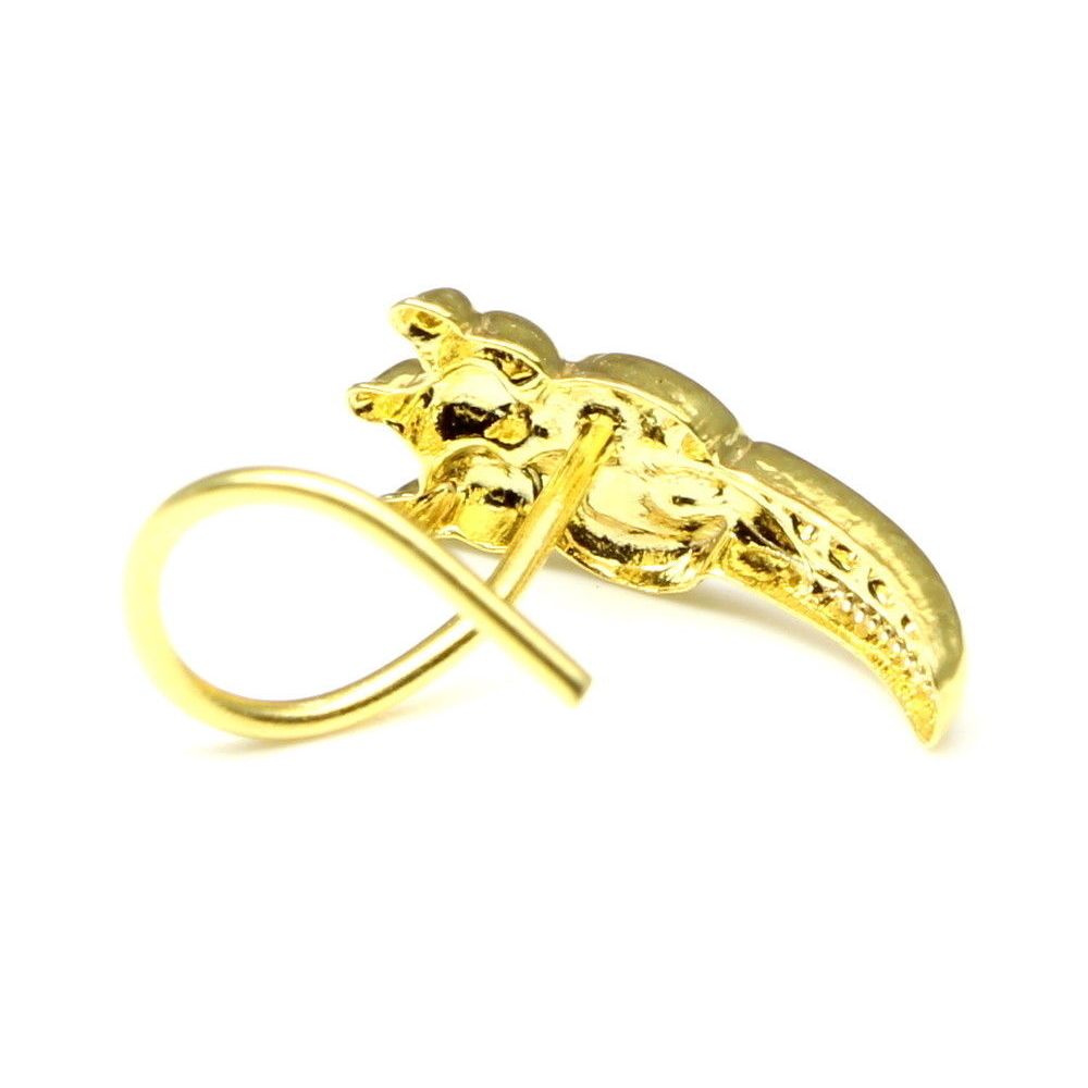 Indian Nose Stud, Gold plated nose ring, corkscrew piercing ring l shape 22g