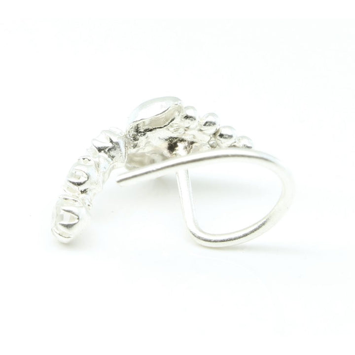 Ethnic Indian 925 Sterling Silver White CZ Studded Corkscrew nose ring 22g