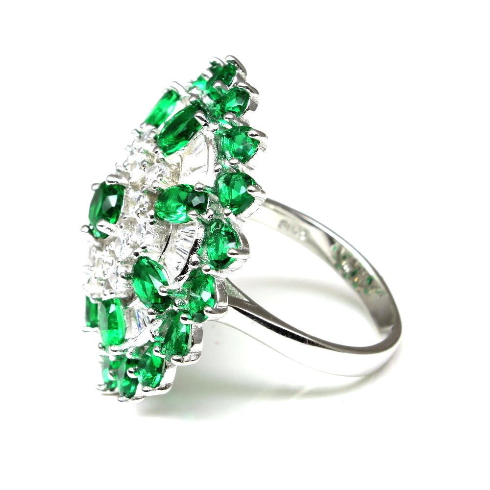 Big 925 Sterling Silver wedding Party wear cocktail Green CZ Ring