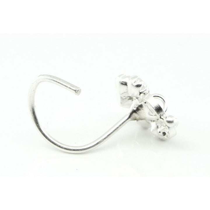 Star Floral Ethnic Indian 925 Sterling Silver White CZ Studded Corkscrew nose ring 22g