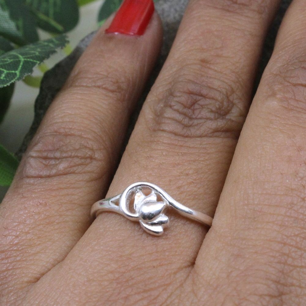 Real Solid 925 Sterling Silver Lotus Shape Women Finger Ring