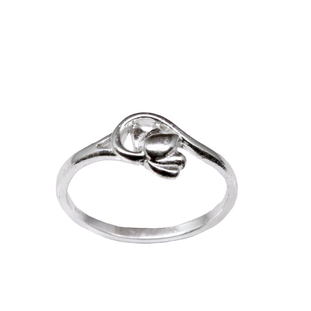 Real Solid 925 Sterling Silver Lotus Shape Women Finger Ring