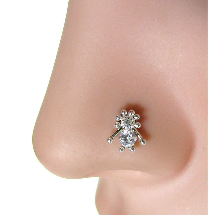 Ethnic Indian Piercing Cork Screw Nose Stud White CZ Sterling Silver Nose Ring