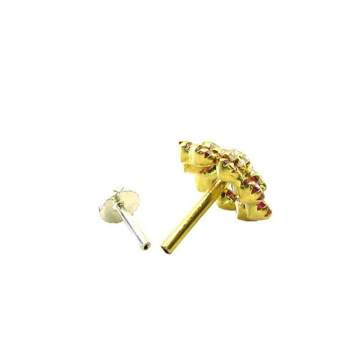 Lovely Pink White CZ Body Piercing Nose stud Pin Solid Real 14k Yellow Gold
