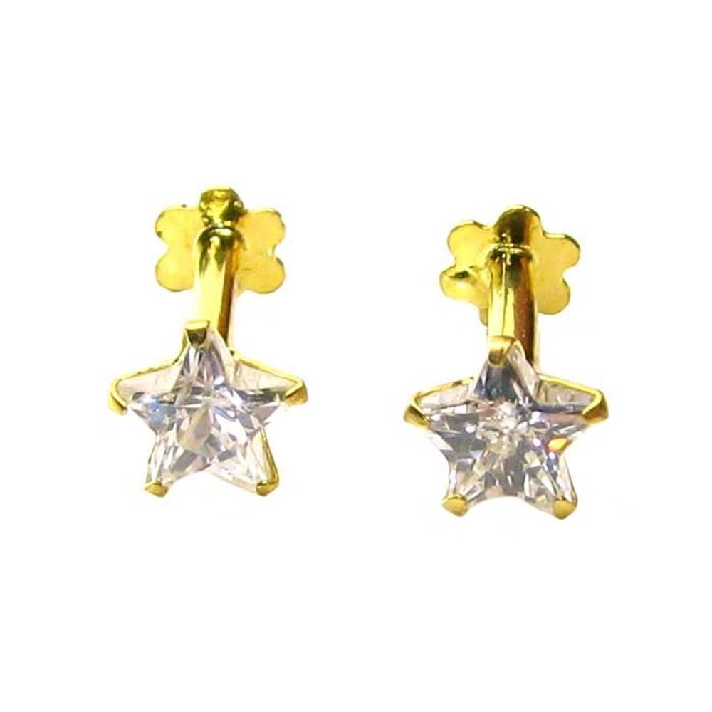 Graceful White CZ Studded EAR Studs PAIR 14k Solid Real Gold Screw Back