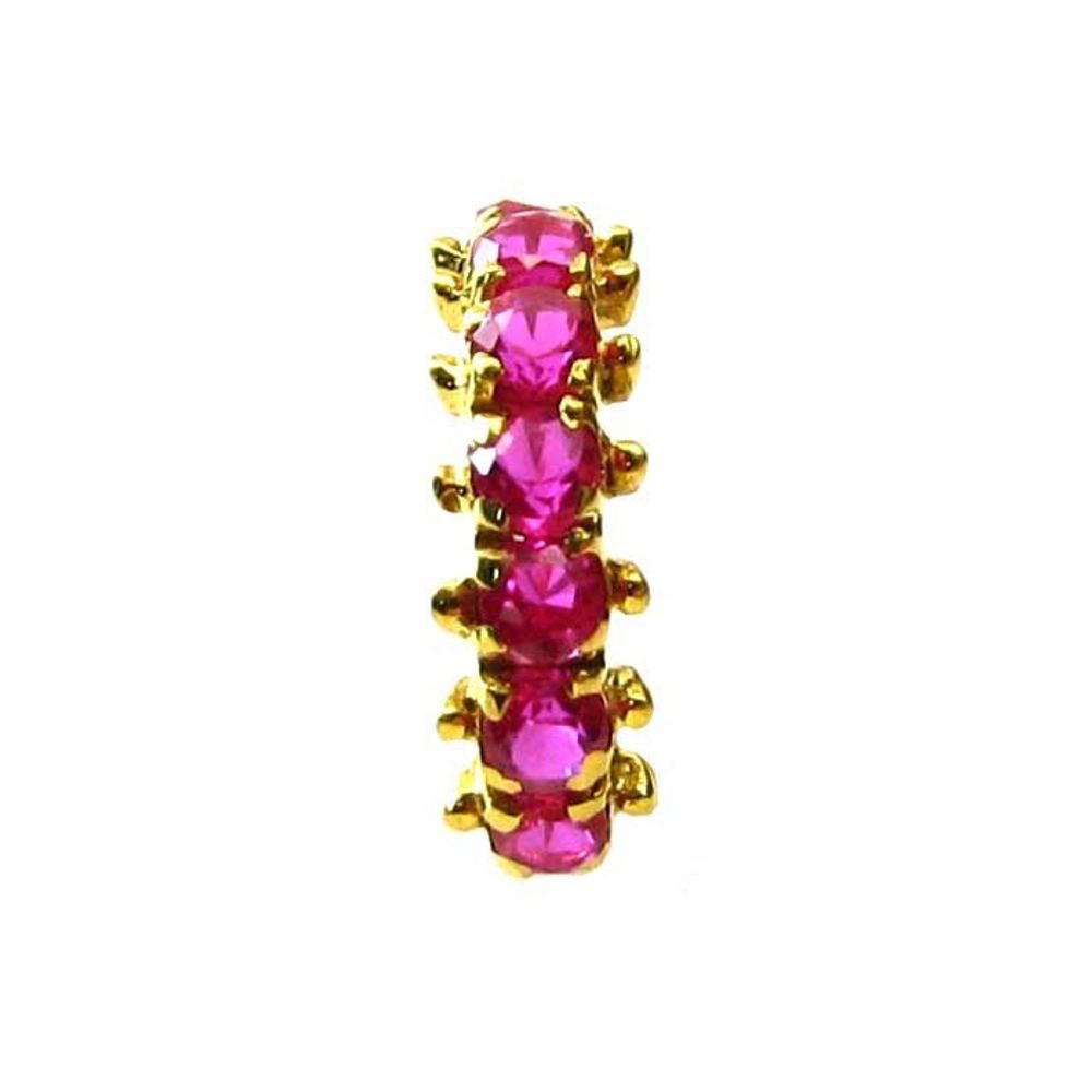 14k Real Gold Nose Hinged Hoop Ring with pink stones 