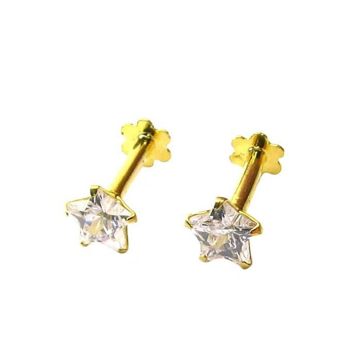 Graceful White CZ Studded EAR Studs PAIR 14k Solid Real Gold Screw Back