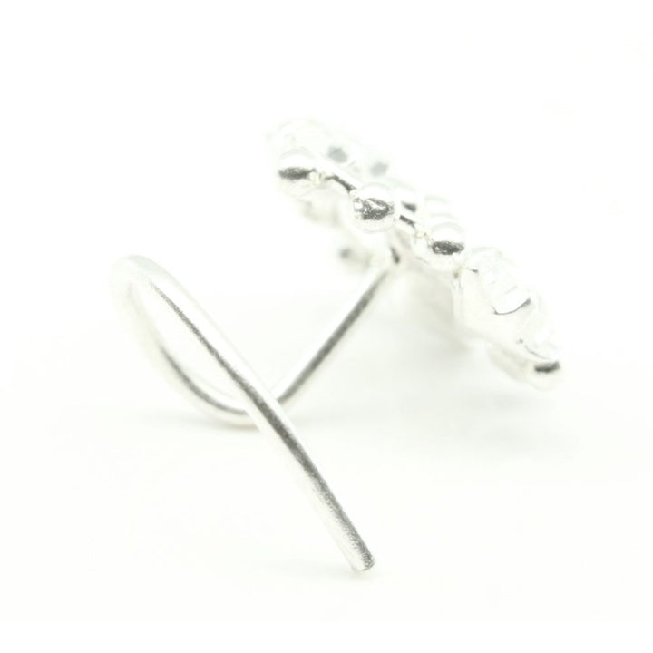Ethnic Indian 925 Sterling Silver nose stud White  CZ Studded Corkscrew nose ring 22g