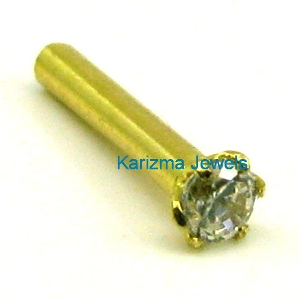 Tiny White Single Stone Real Gold Nose Stud for Girls and women 